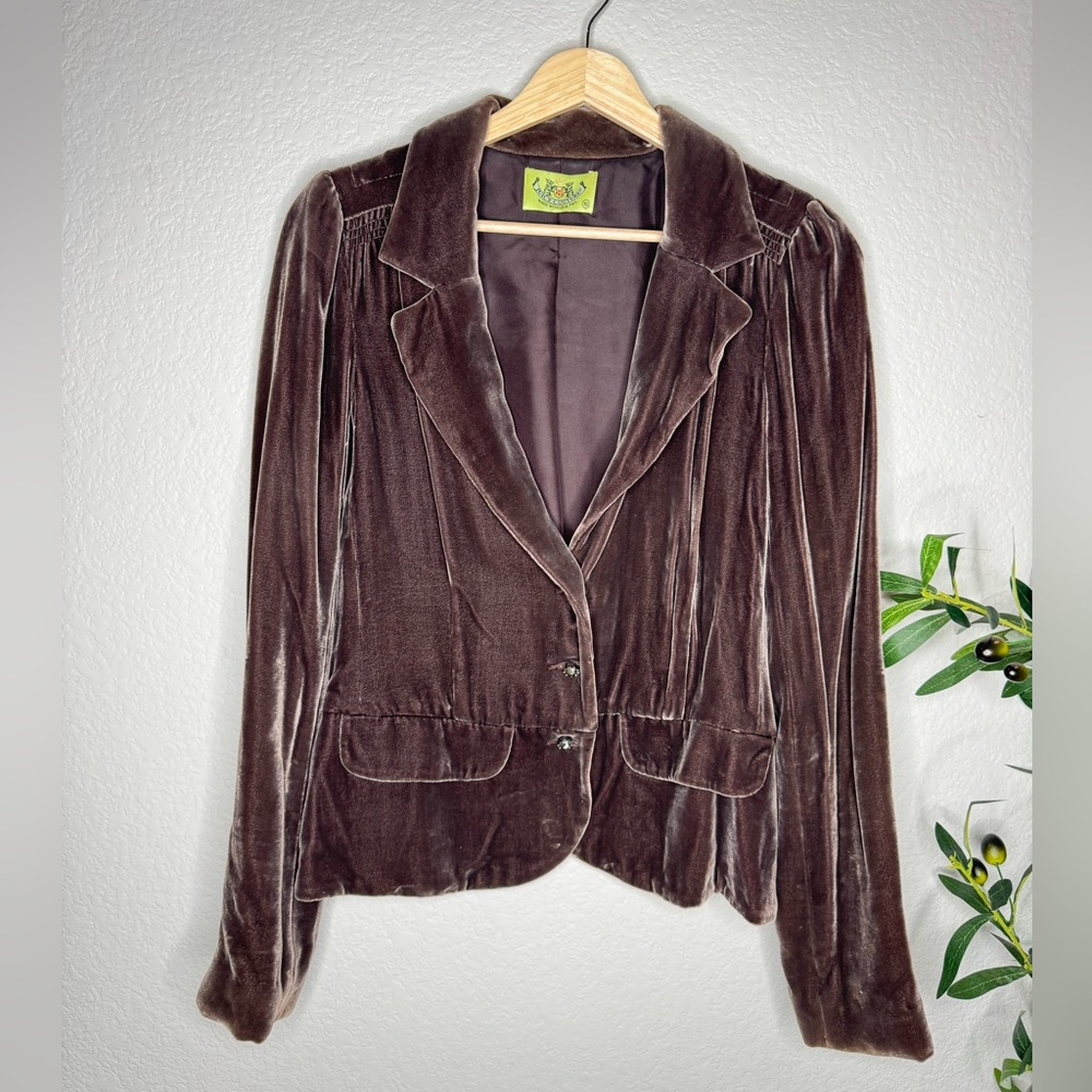 Vintage Juicy Couture Silk Blend Velvet Blazer Jacket Womens Size 10 Brown Y2K